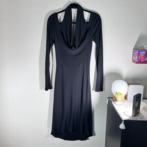 Yigal Azrouel Black Mesh, Cowl Neck Dress